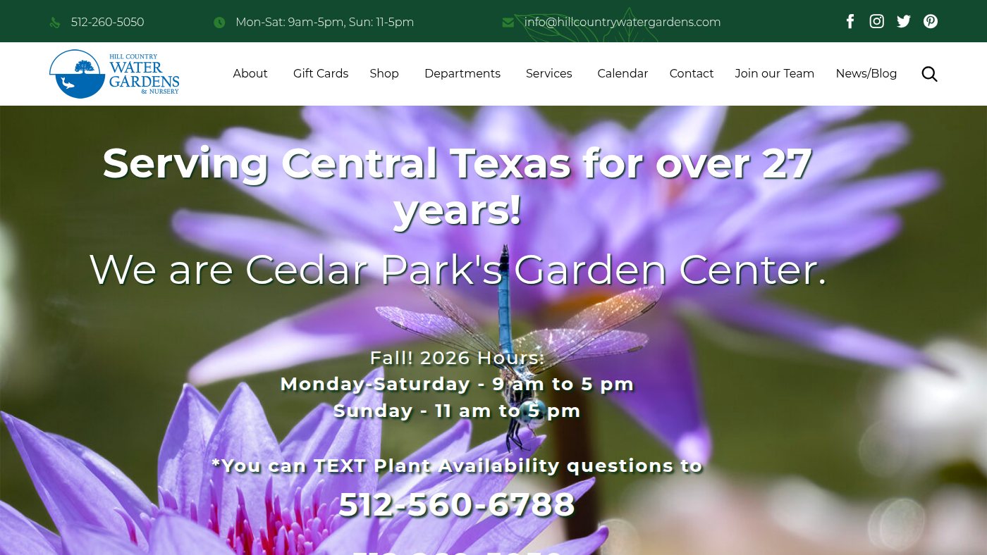 The home page of hillcountrywatergardens.com
