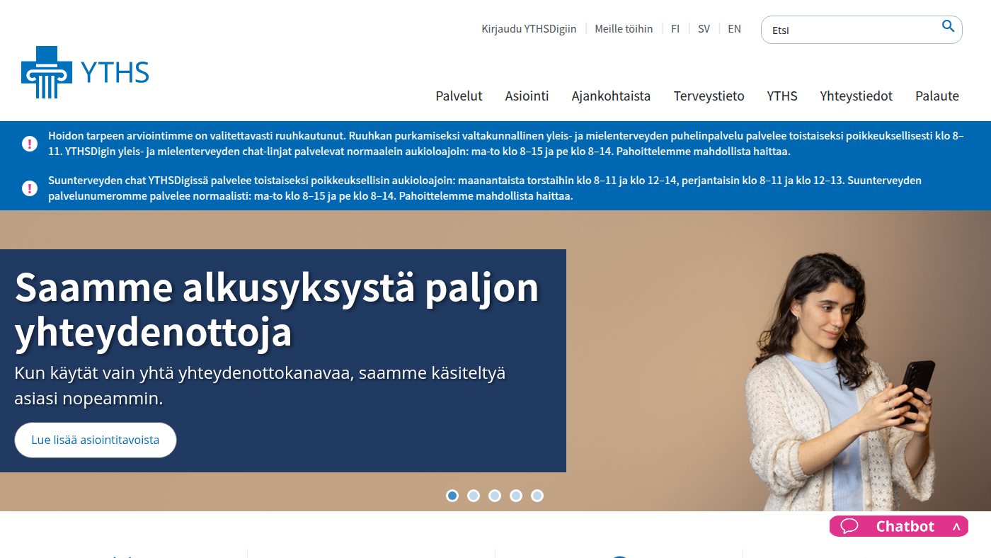 The home page of yths.fi