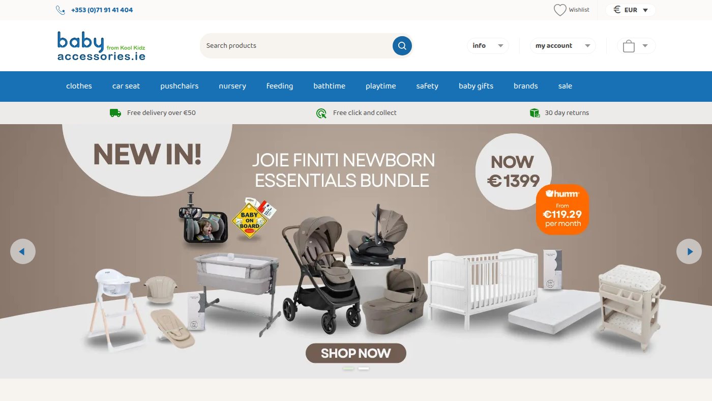 The home page of babyaccessories.ie