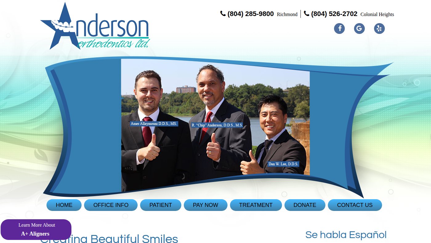 The home page of aplusaortho.com