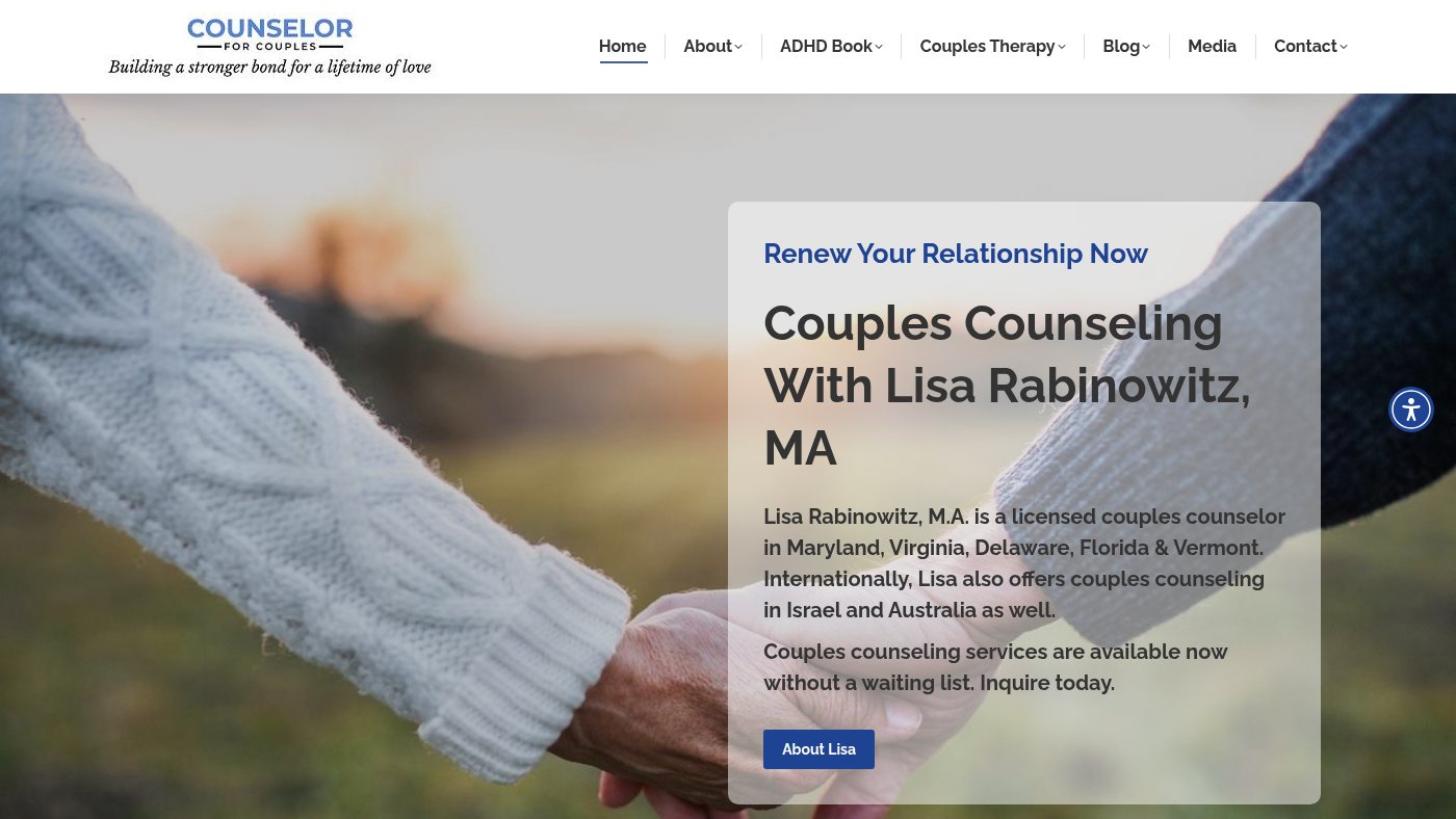 The home page of counselorforcouples.com