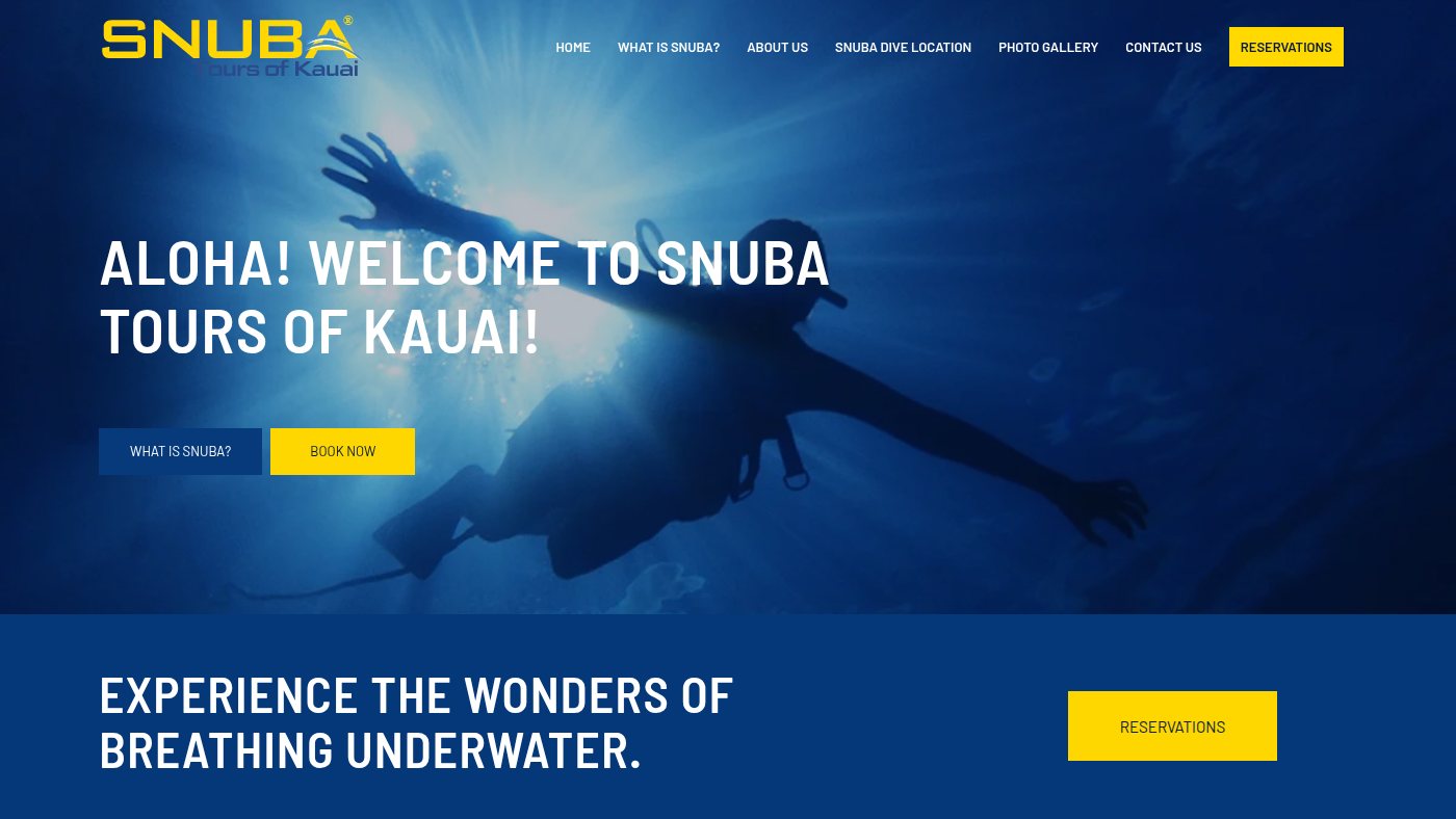 The home page of snubakauai.com