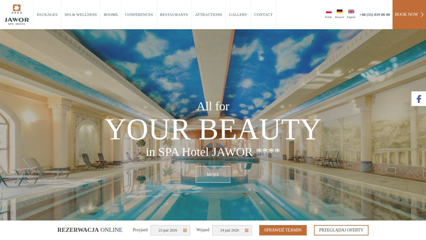 The home page of spahoteljawor.pl