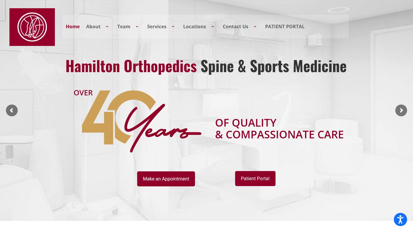 The home page of hamiltonorthopedic.com
