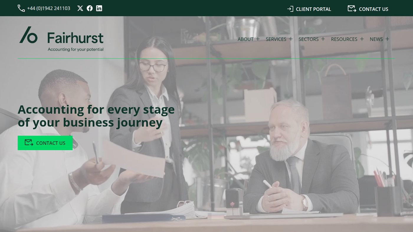The home page of fairhurstaccountants.com