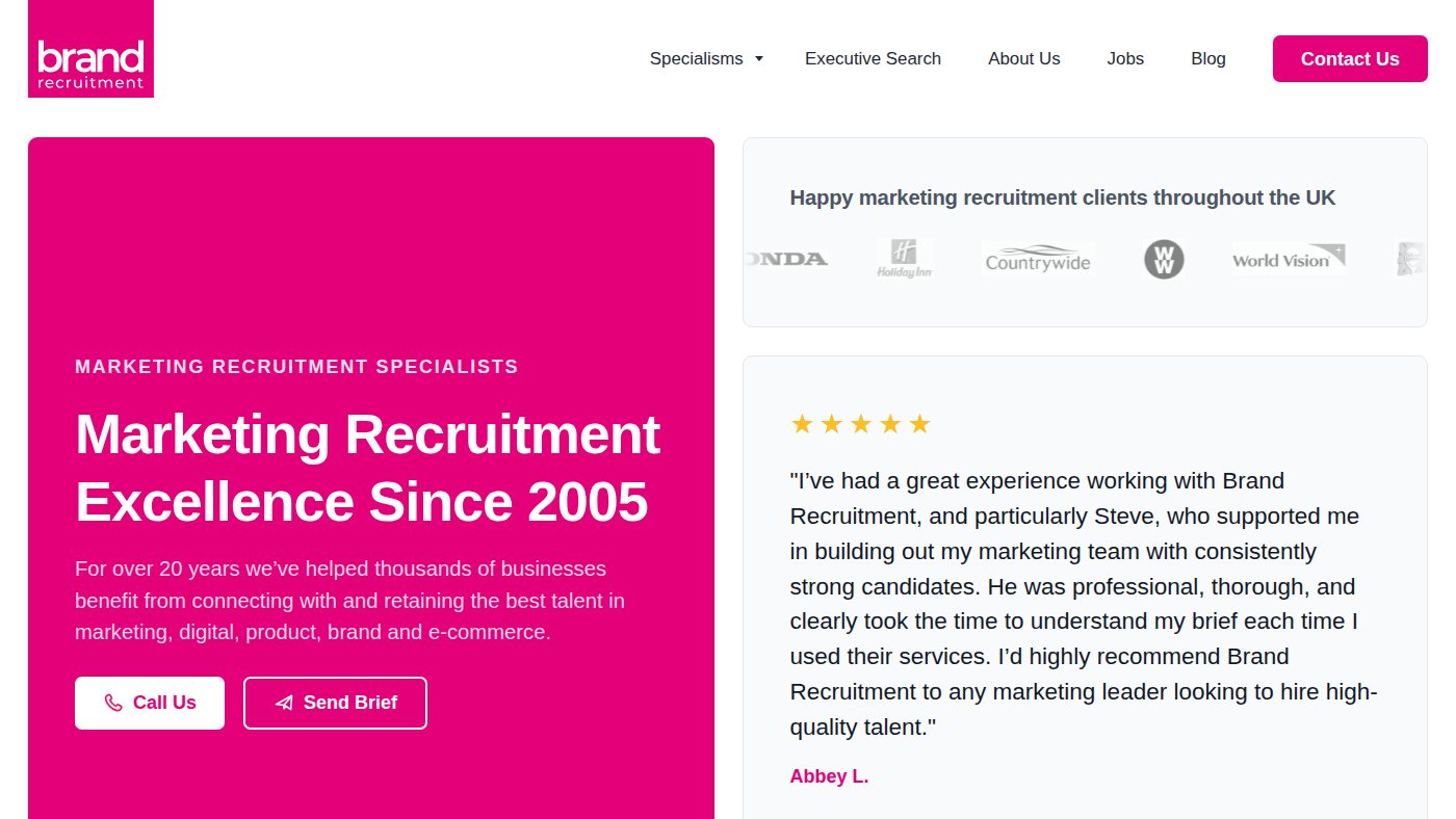 The home page of brandrecruitment.co.uk