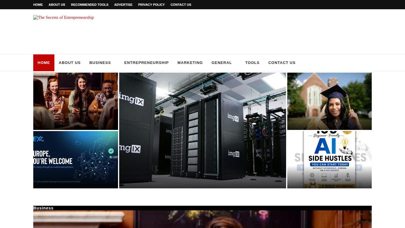 The home page of entrepreneurshipsecret.com