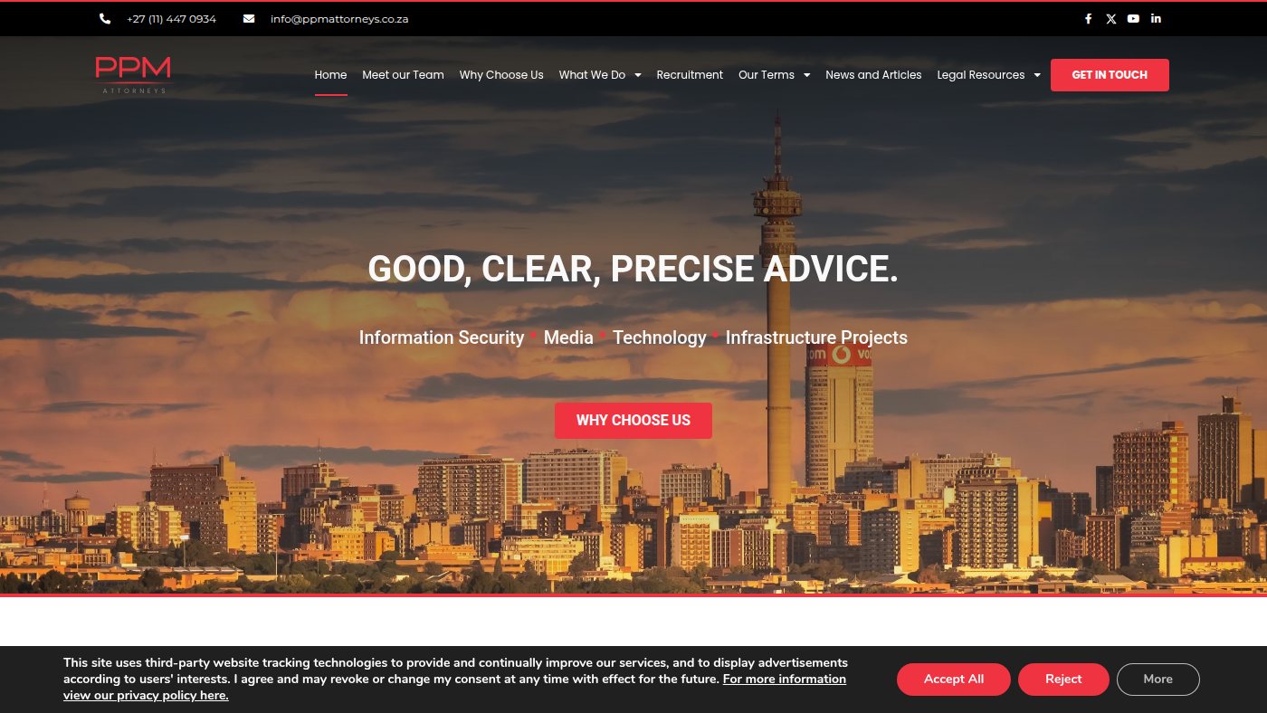The home page of ppmattorneys.co.za