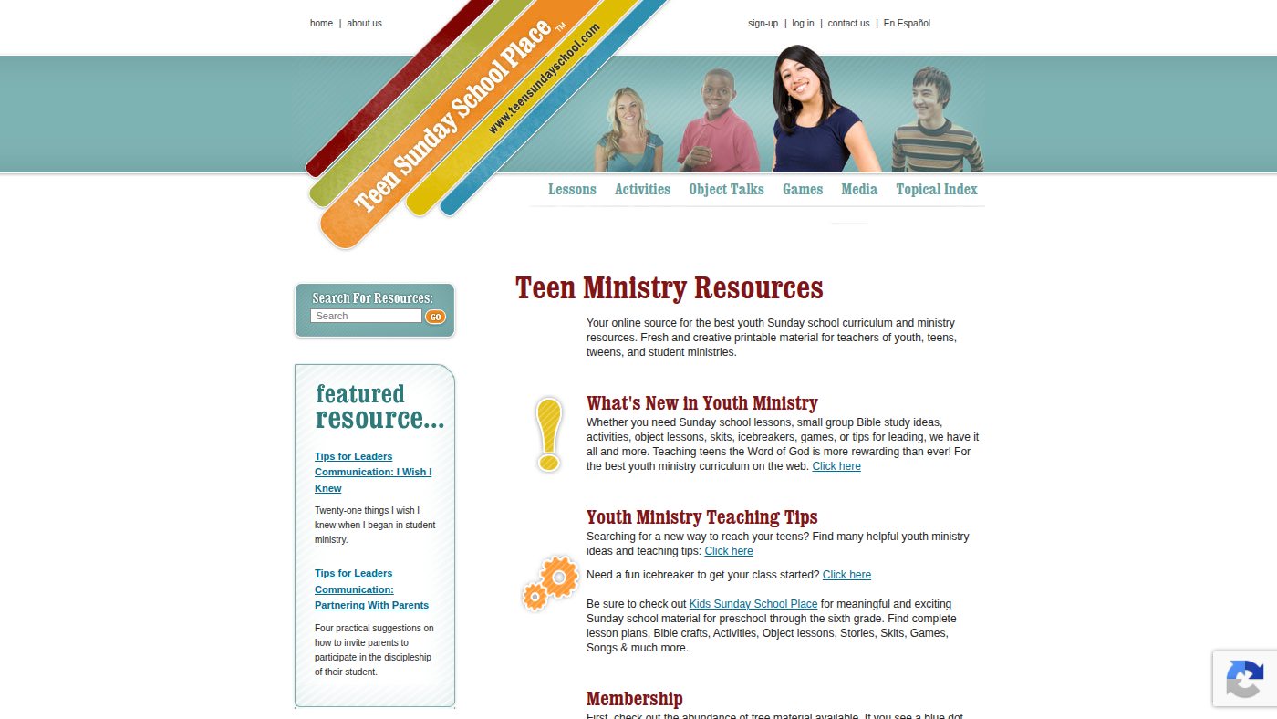 The home page of teensundayschool.com