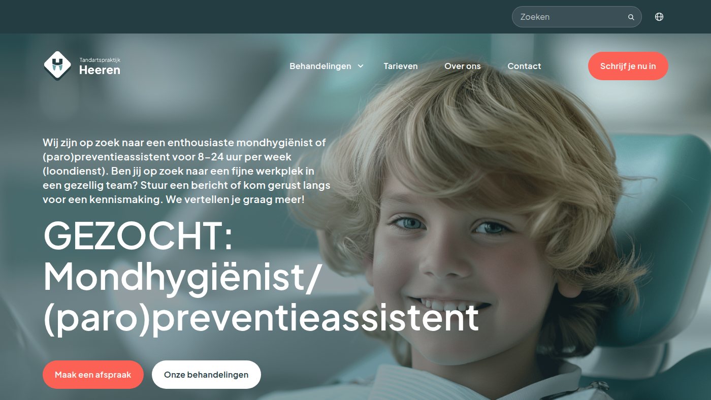 The home page of tandartsheeren.nl
