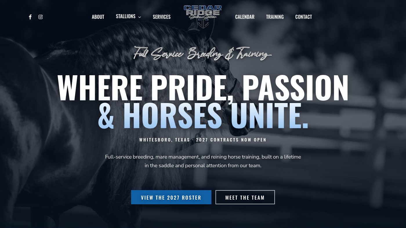 The home page of cedarridgestallions.com