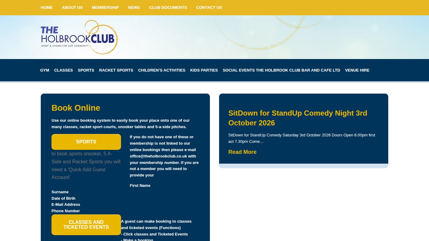 The home page of theholbrookclub.co.uk