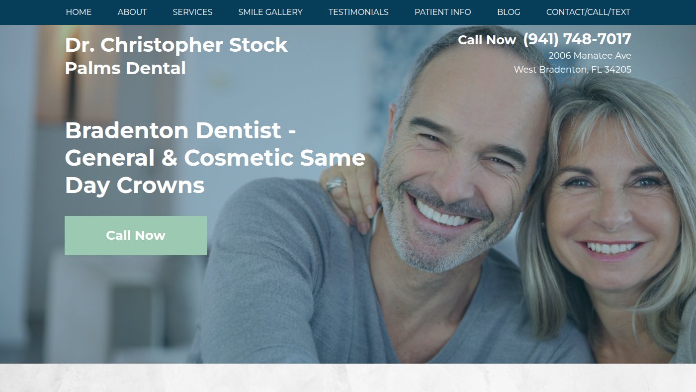 The home page of palmsdental.com