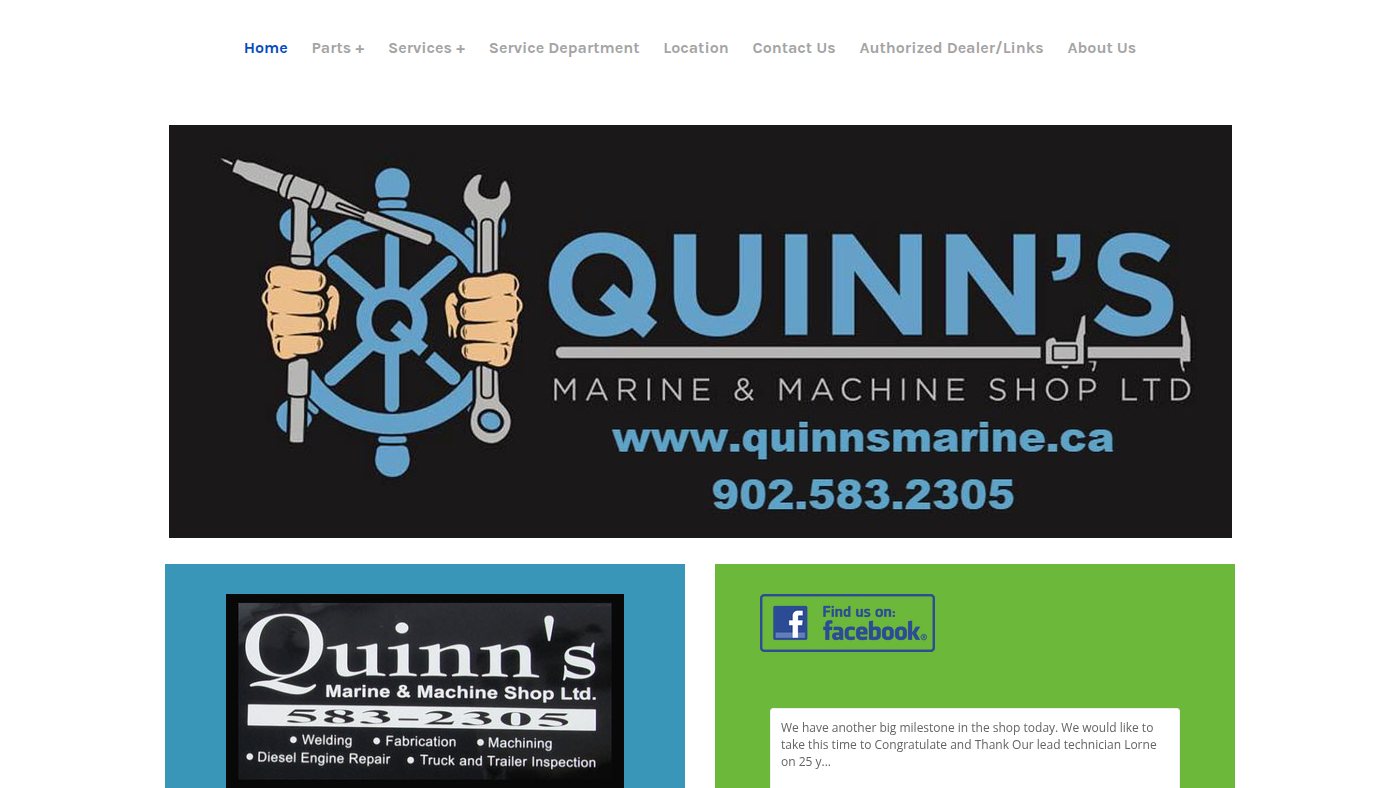 The home page of quinnsmarine.ca