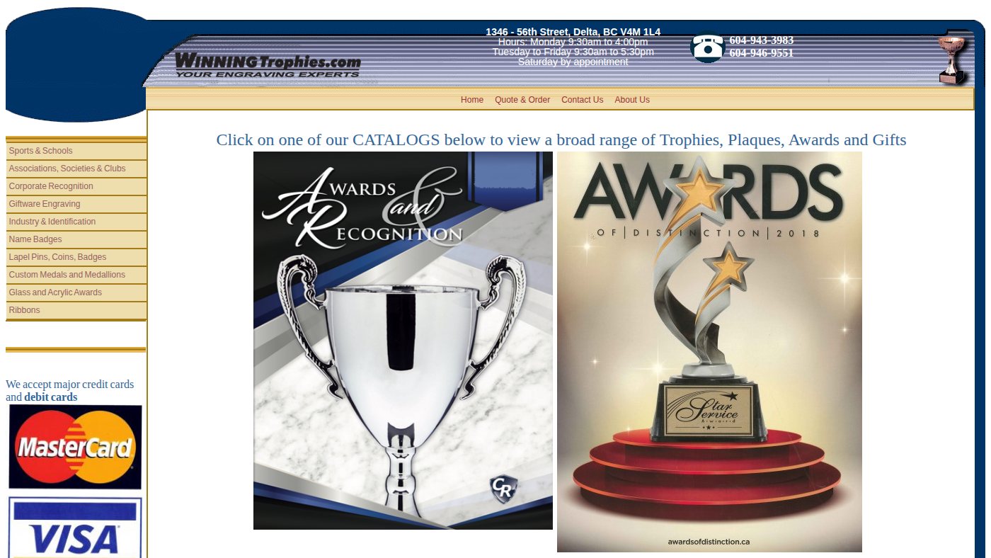 The home page of winningtrophies.com