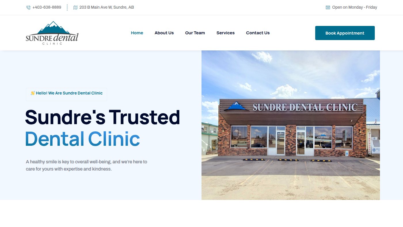 The home page of sundredental.ca