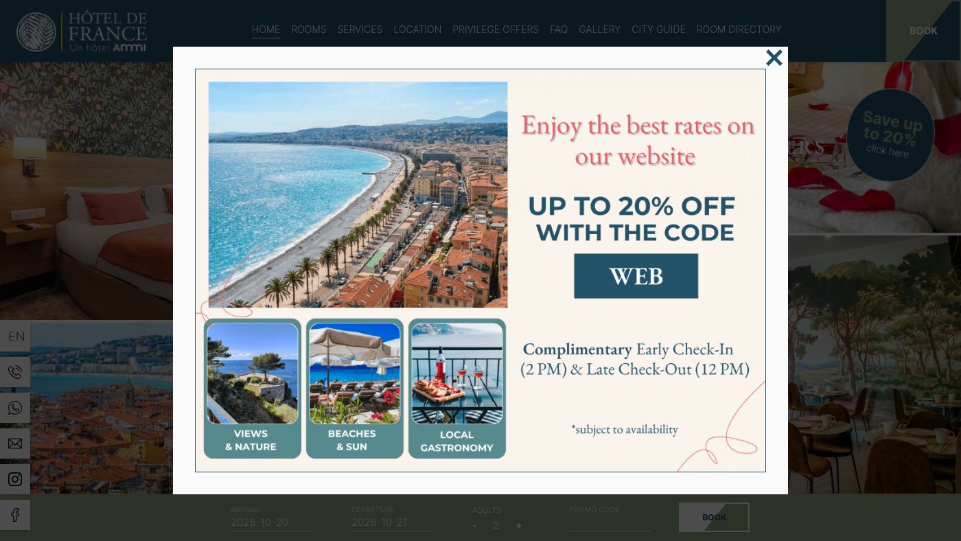 The home page of hoteldefrancenice.com