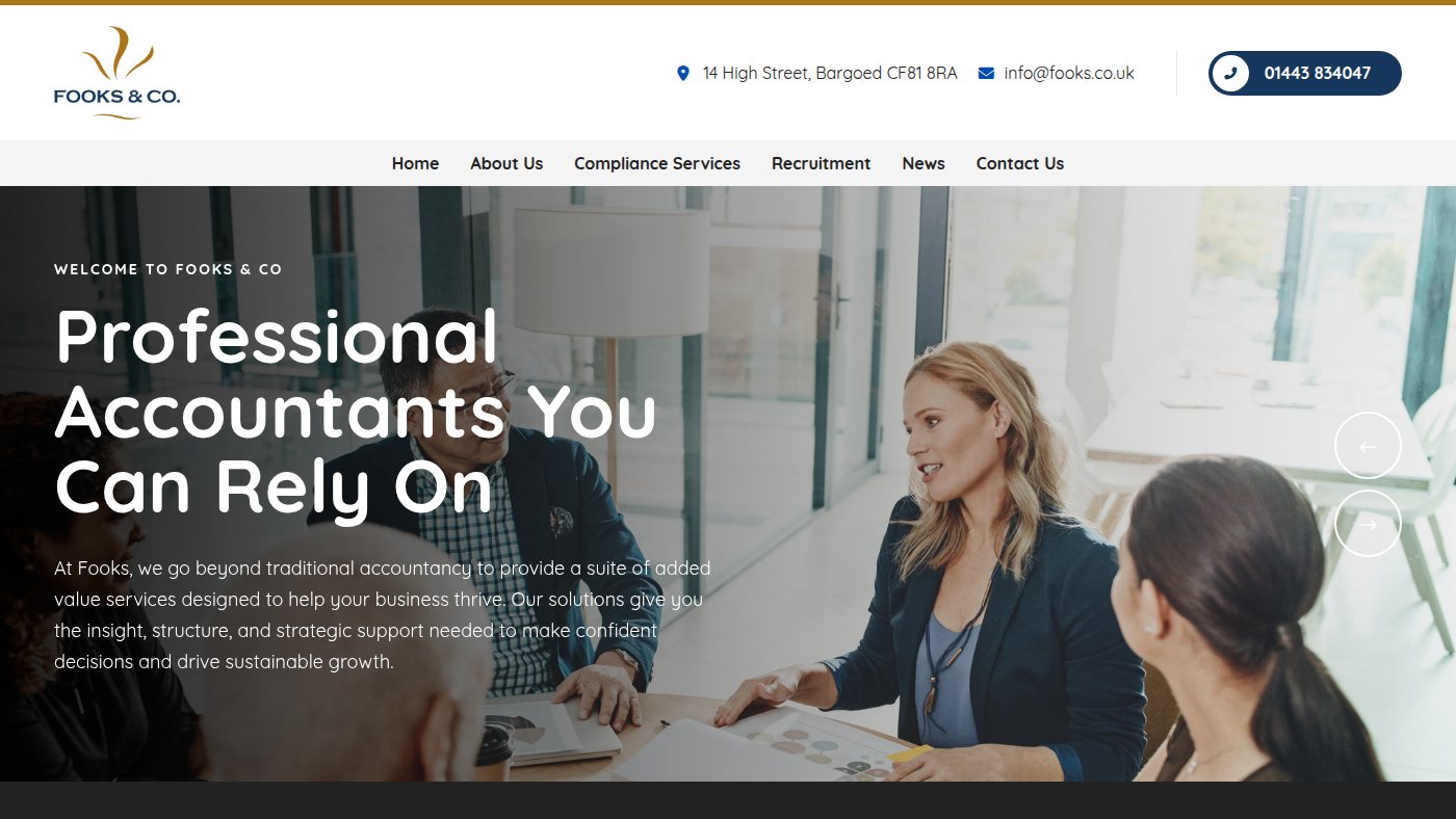 The home page of fooks.co.uk