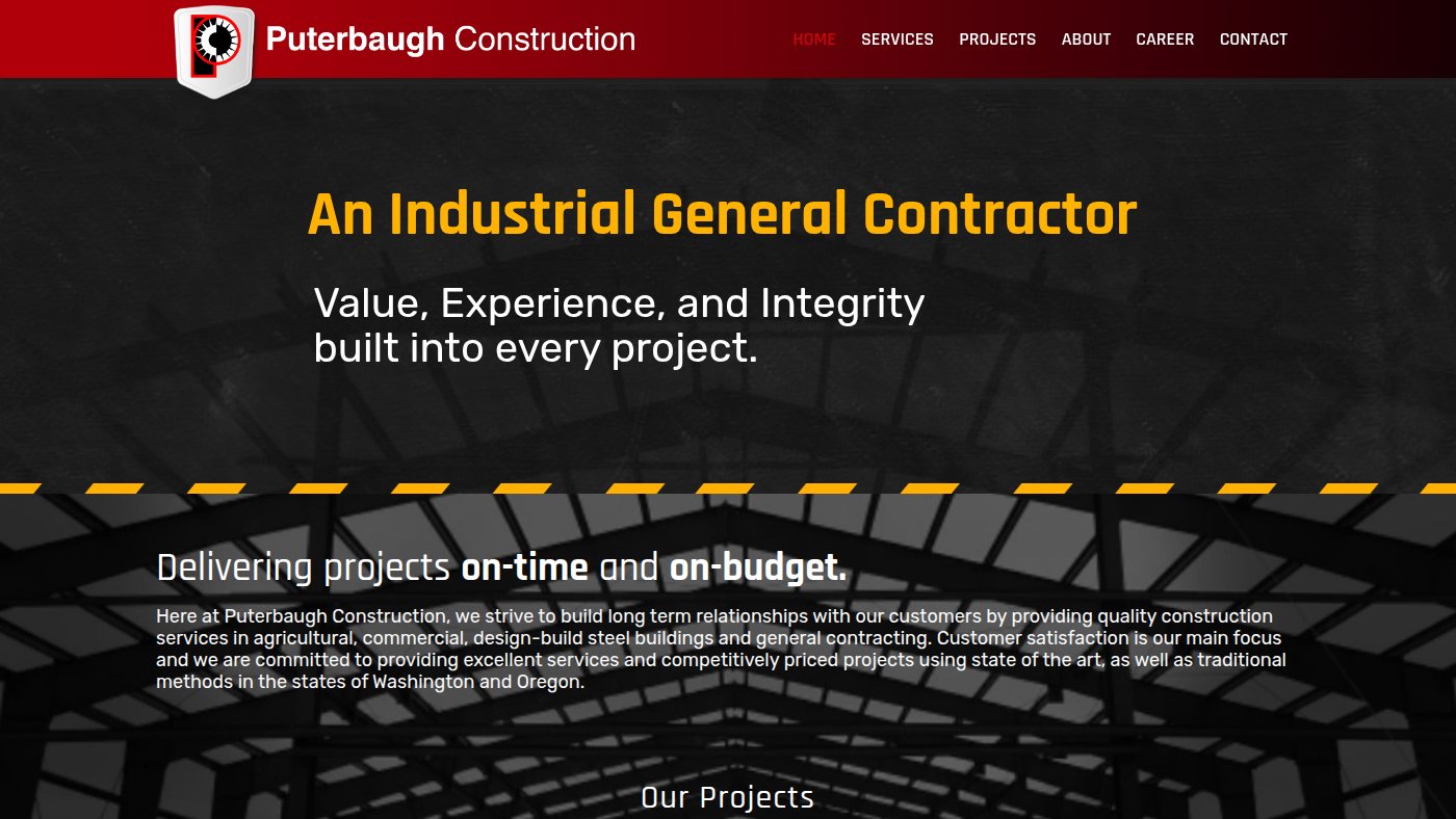The home page of puterbaughconstruction.com