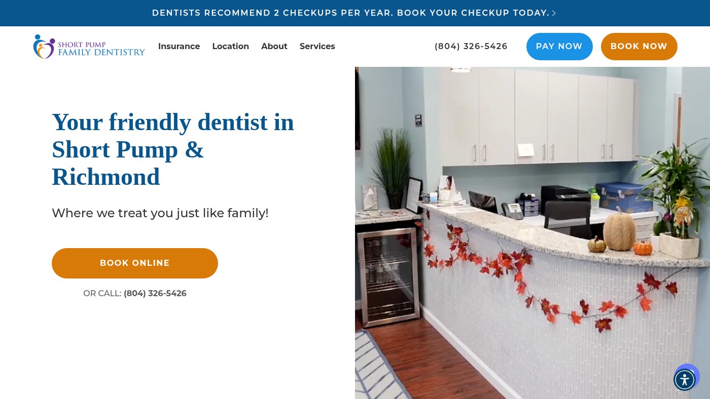 The home page of shortpumpfamilydentistry.com