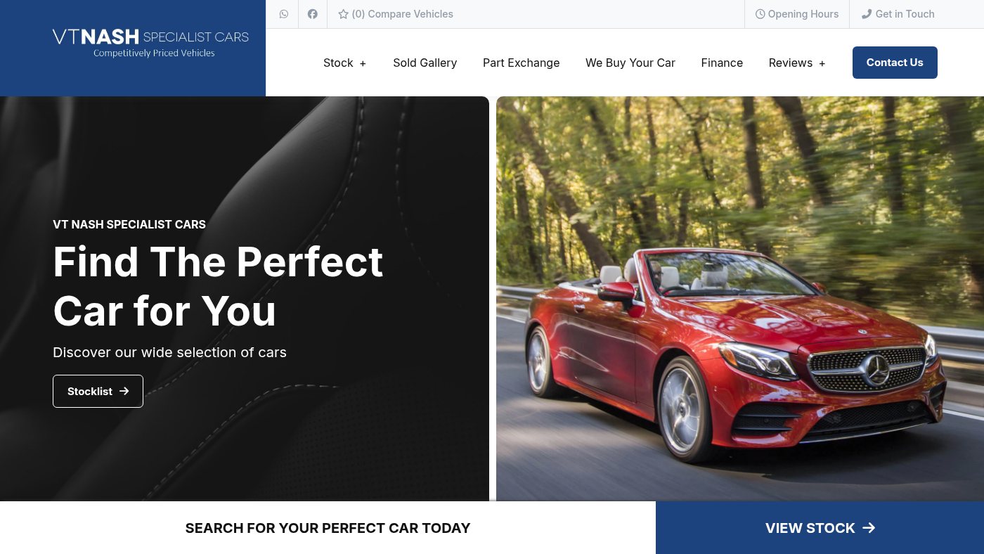 The home page of vtnashspecialistcars.co.uk