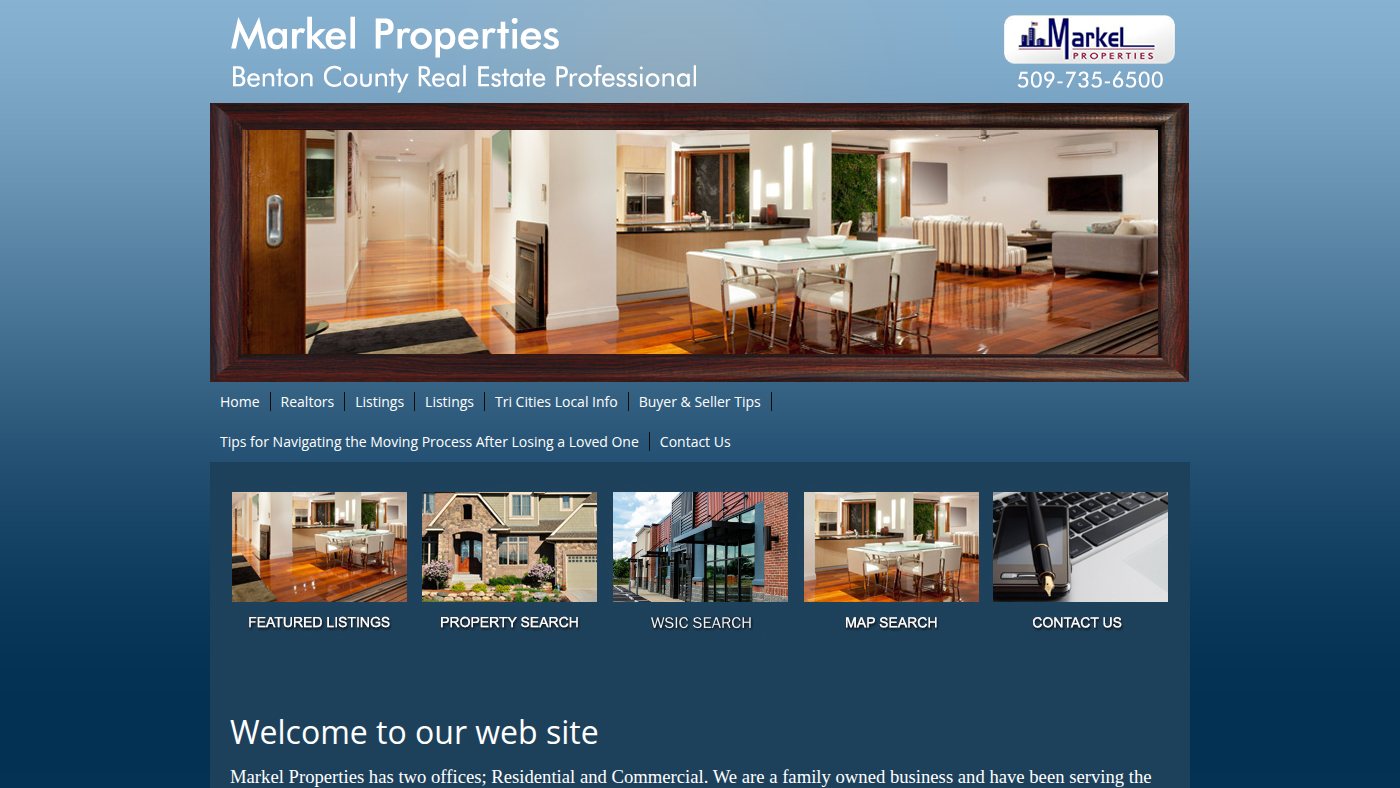 The home page of markelproperties.com