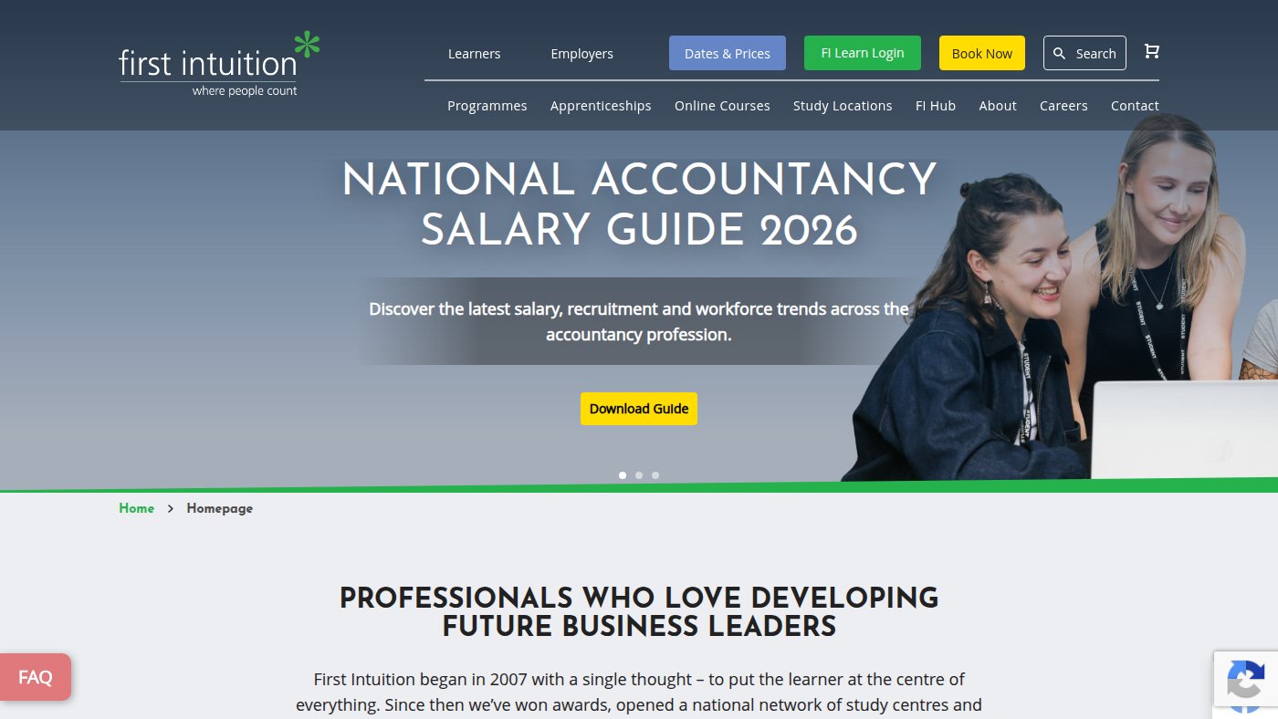 The home page of firstintuition.co.uk