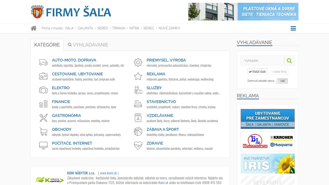 The home page of firmysala.sk