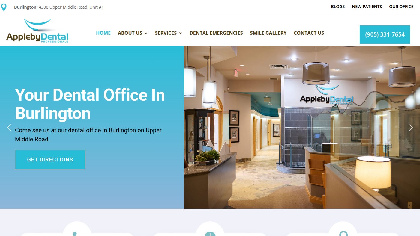 The home page of applebydental.ca
