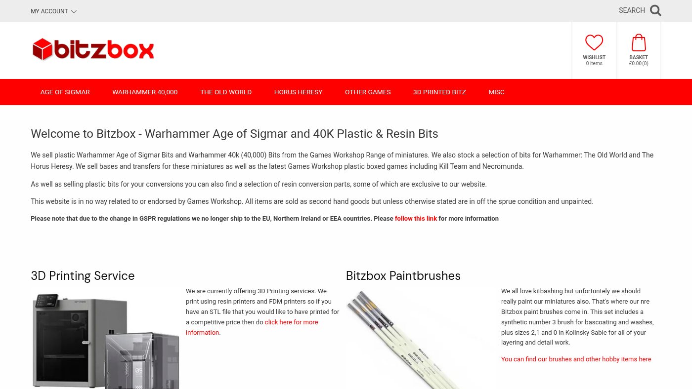 The home page of bitzbox.co.uk