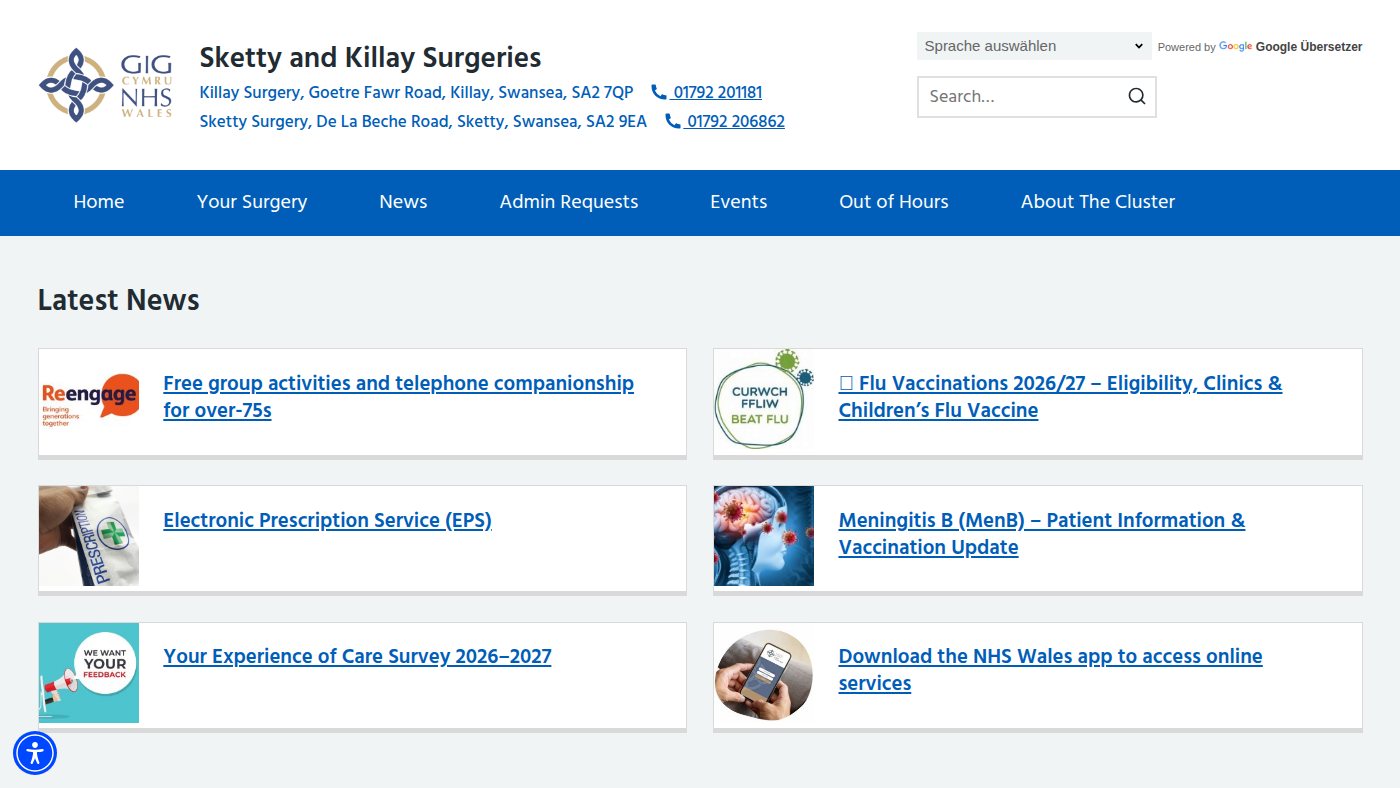 The home page of skettyandkillaysurgeries.com