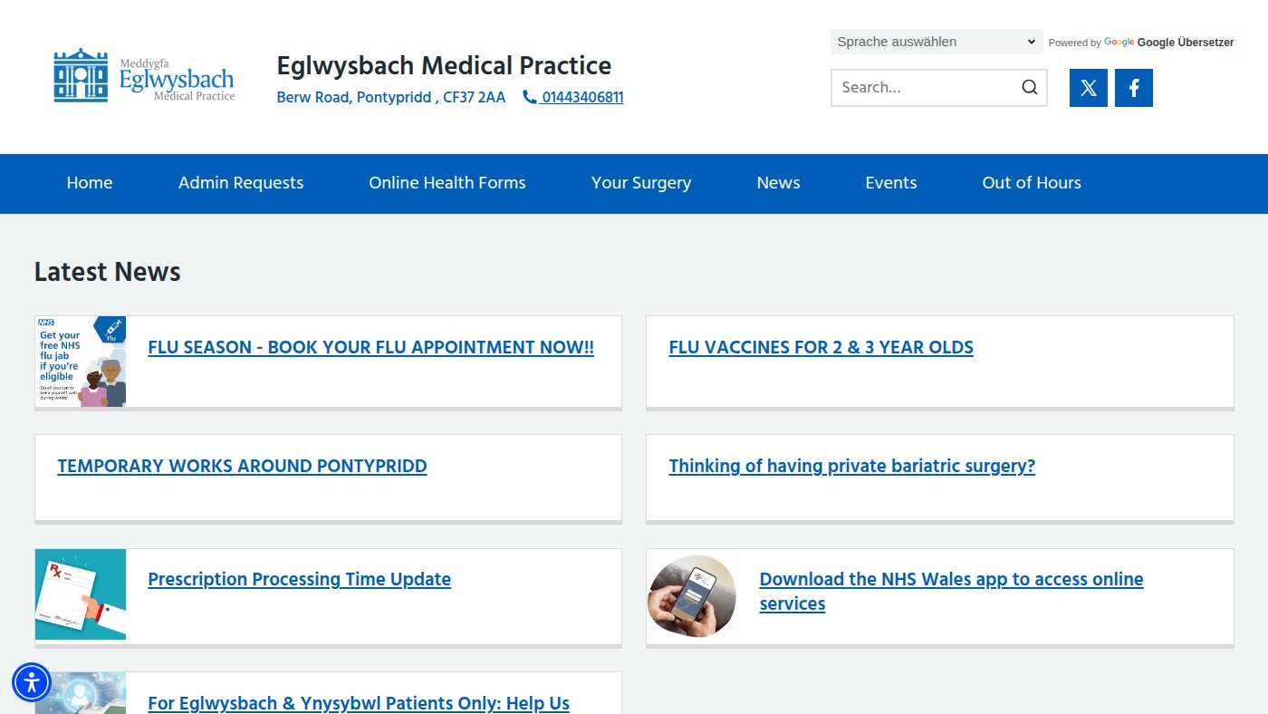 The home page of eglwysbachsurgery.com