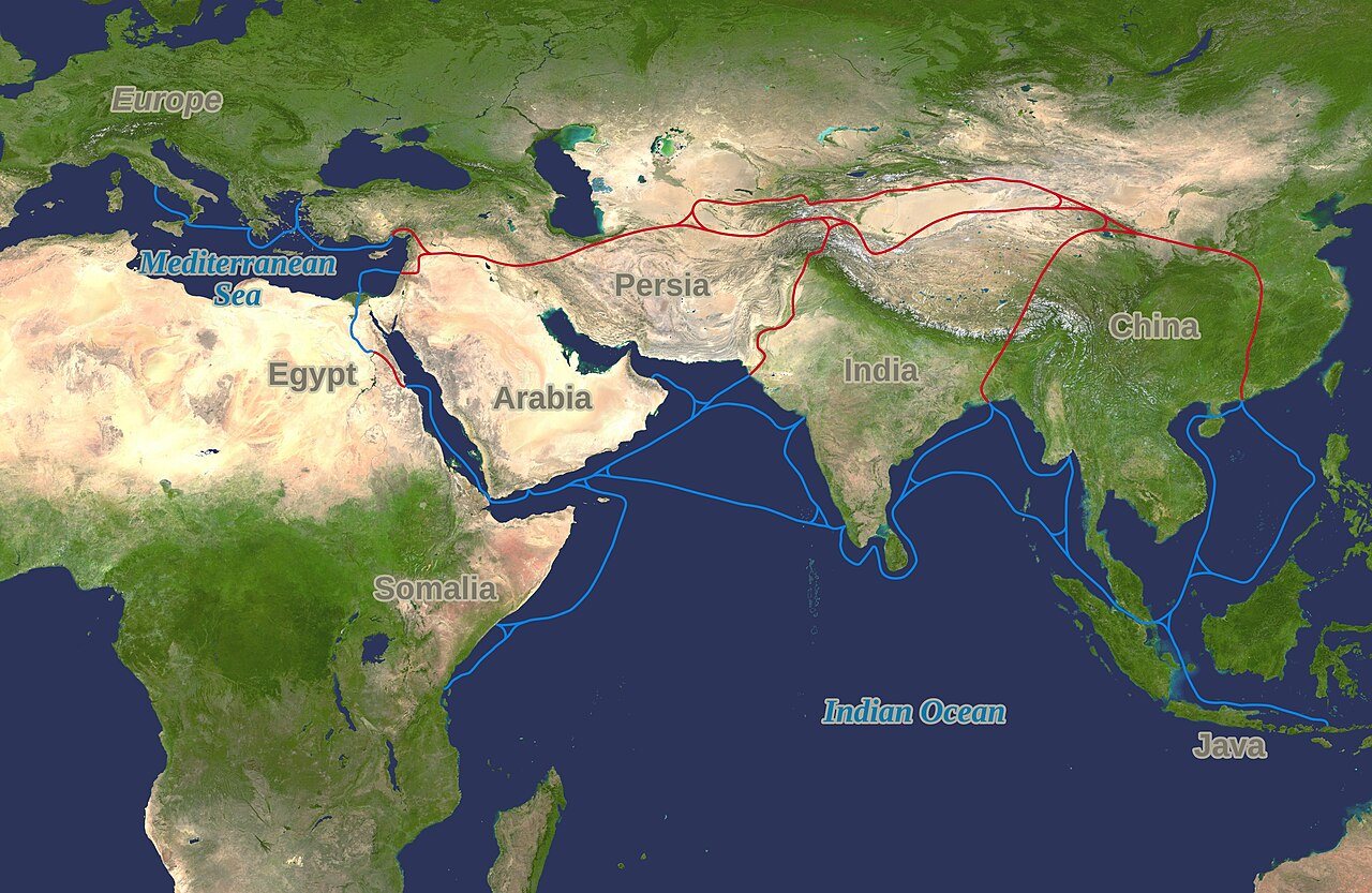 Map of the Silk Road illustrating ancient trade routes
