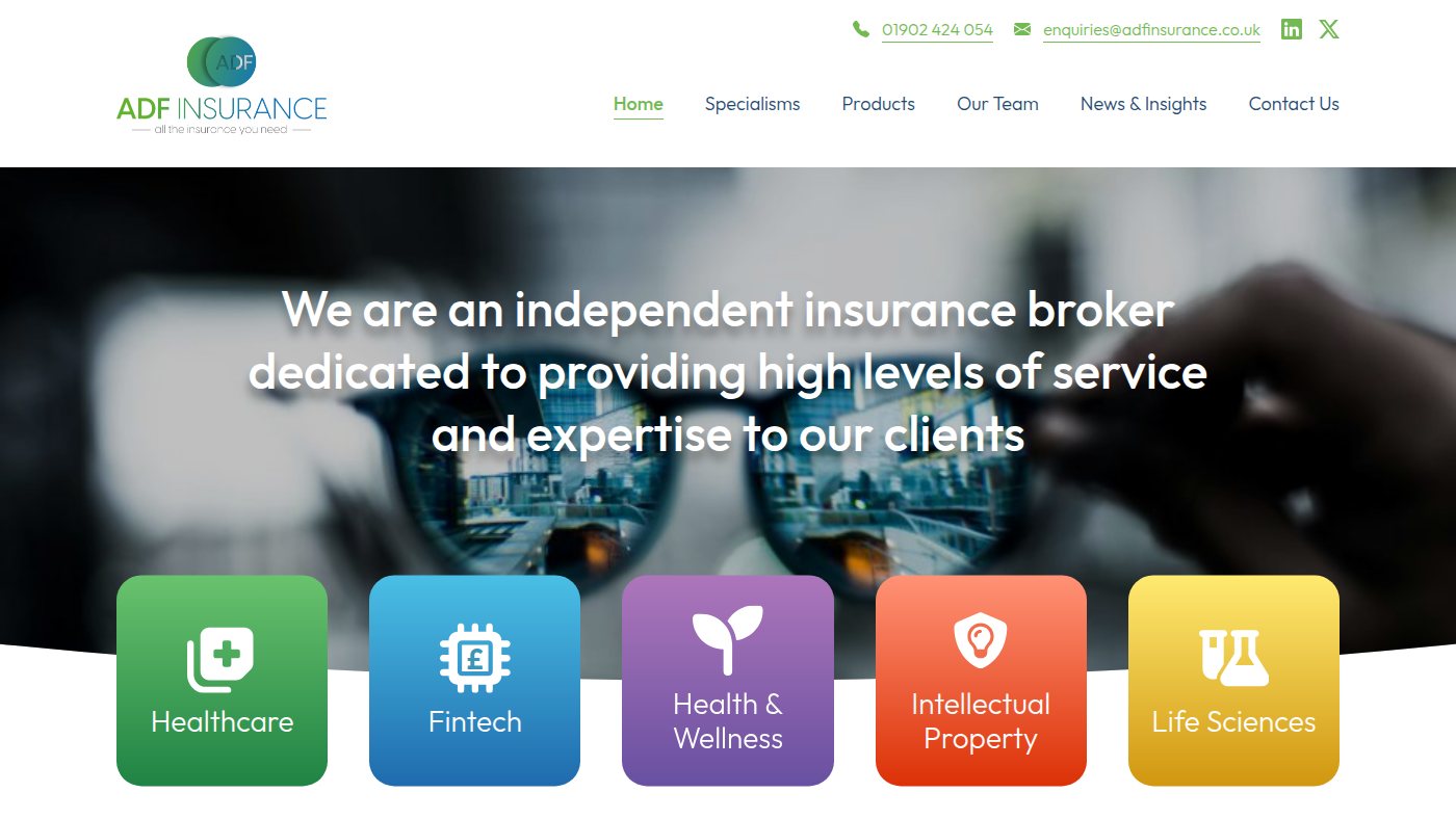 The home page of adfinsurance.co.uk