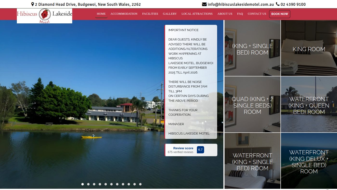 The home page of hibiscuslakesidemotel.com.au