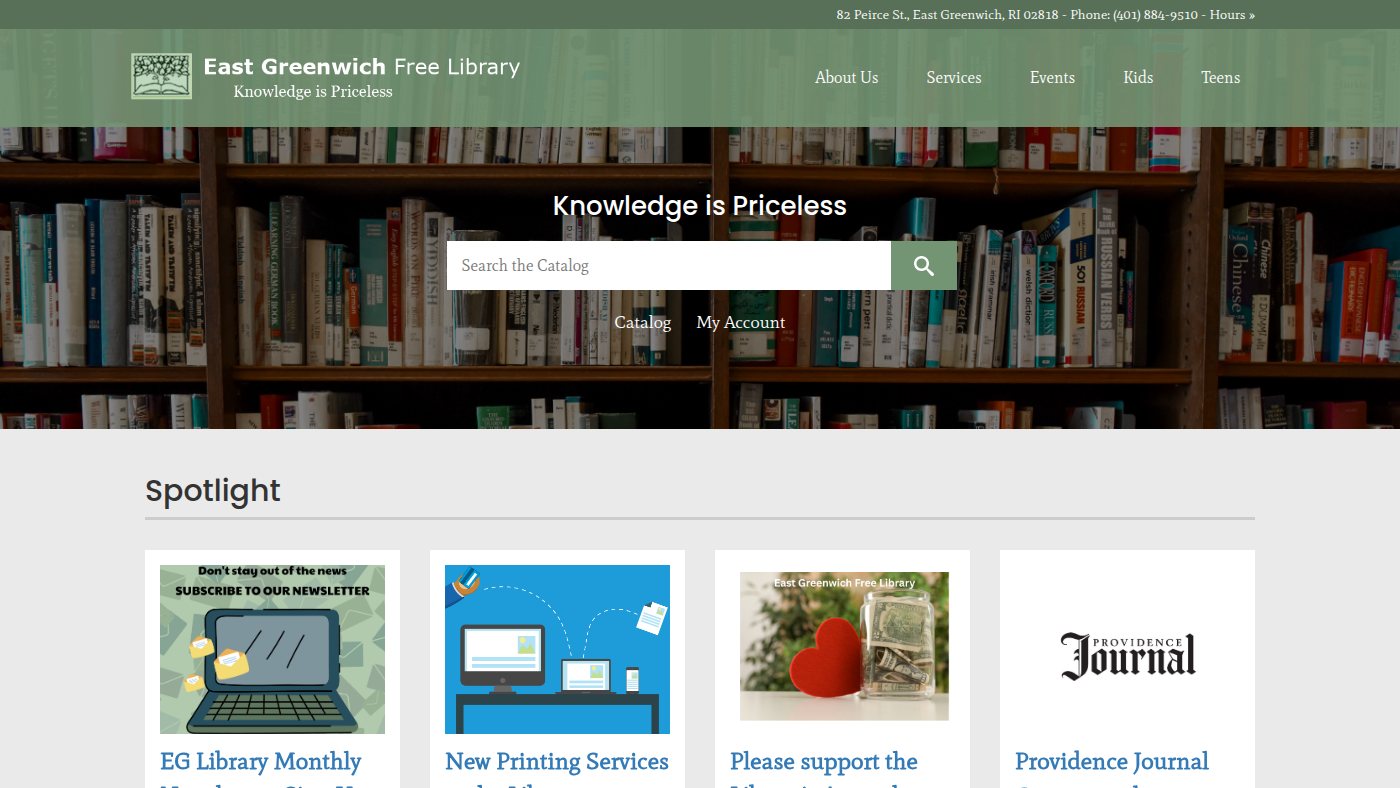 The home page of eastgreenwichlibrary.org