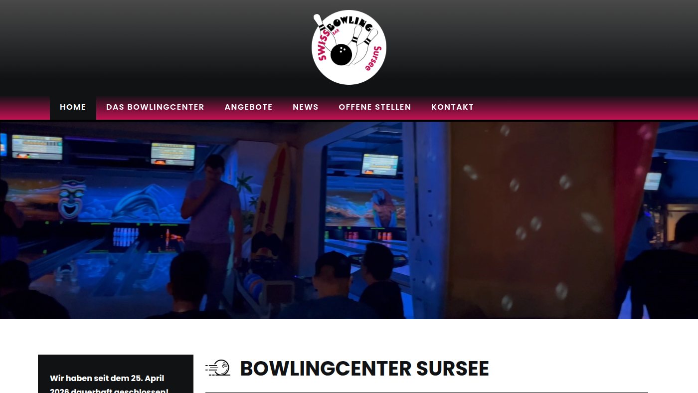 The home page of bowlingcenter-sursee.ch