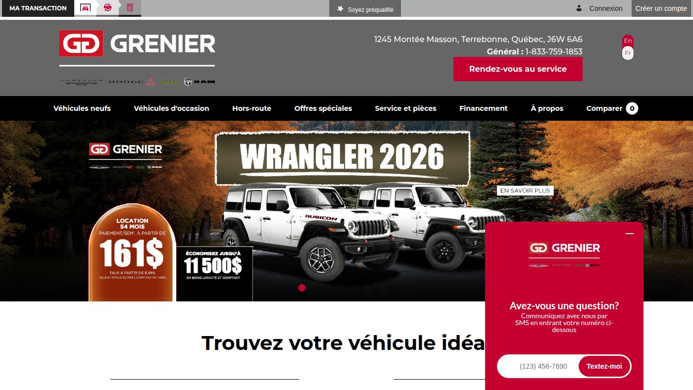 The home page of grenierchrysler.com