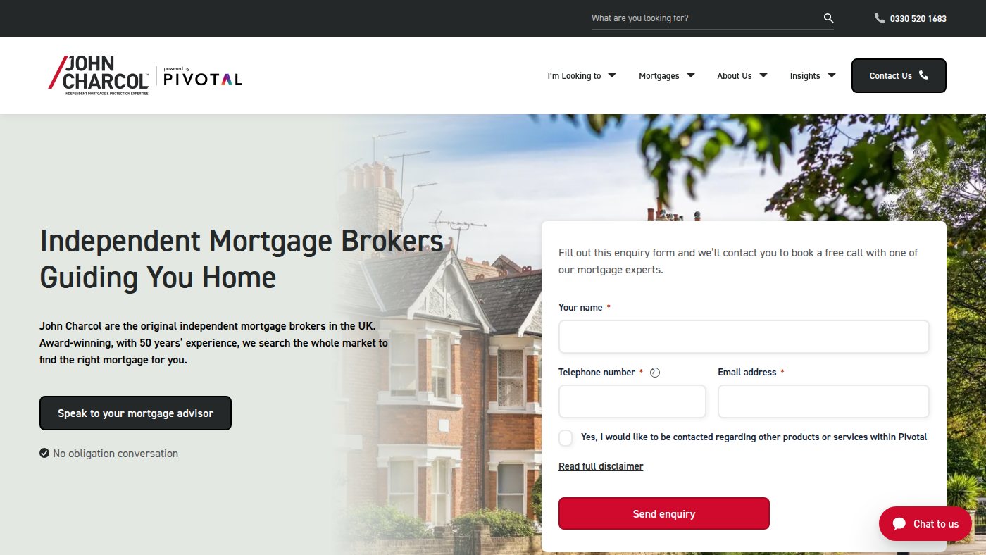 The home page of charcol.co.uk