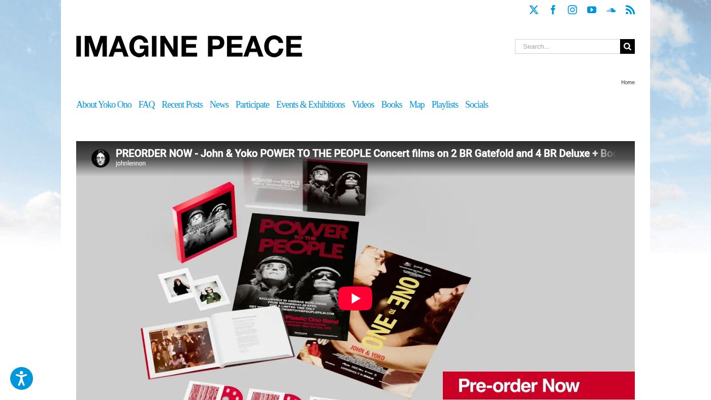 The home page of imaginepeace.com