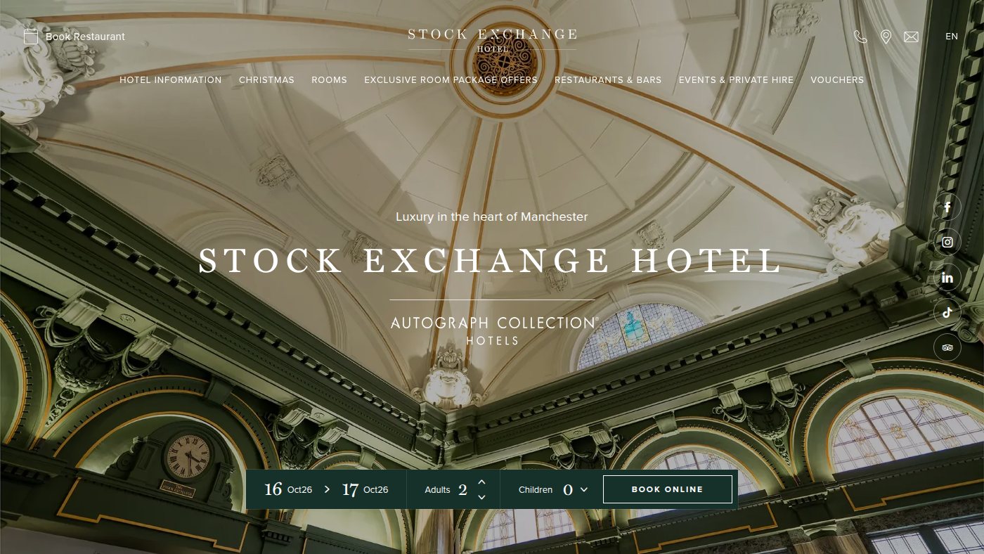 The home page of stockexchangehotel.co.uk