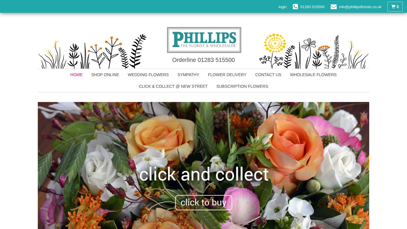 The home page of phillipsflorists.co.uk