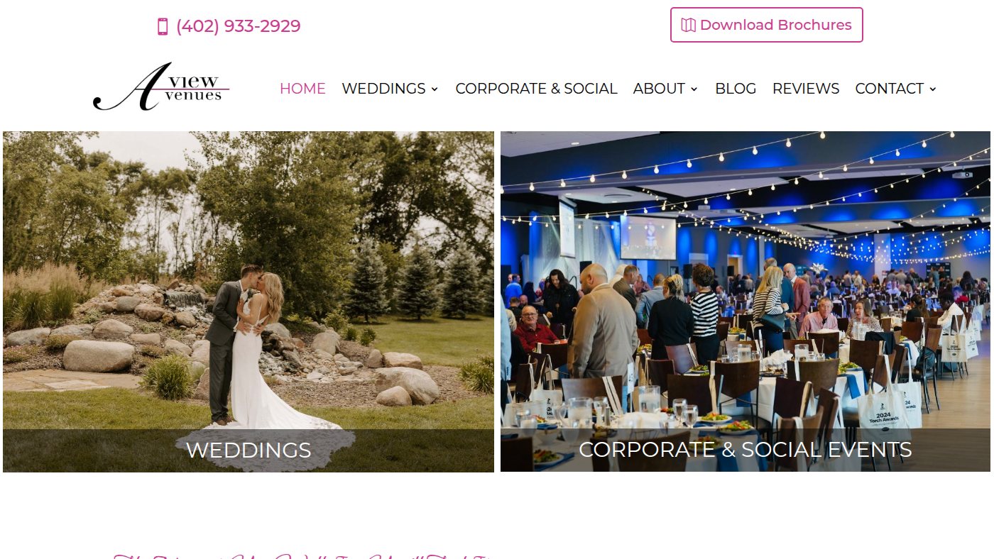The home page of aviewvenues.com