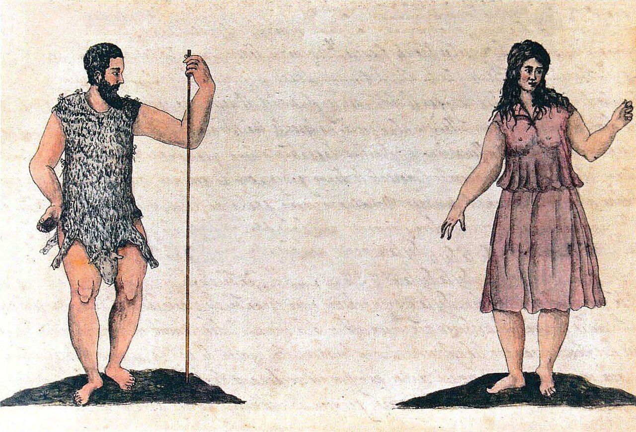 Gemälde des Bimbache-Volkes von El Hierro von Leonardo Torriani, 1592