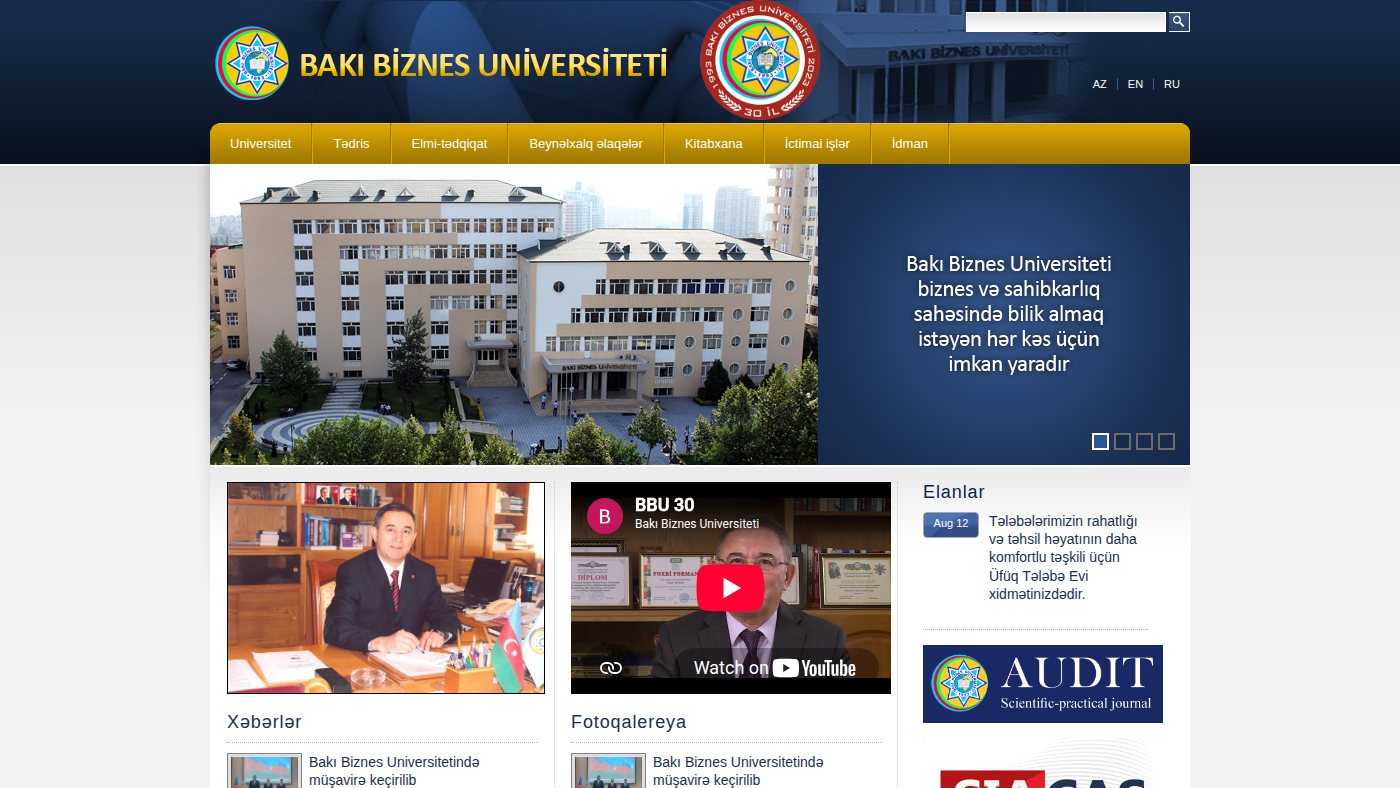 The home page of bbu.edu.az