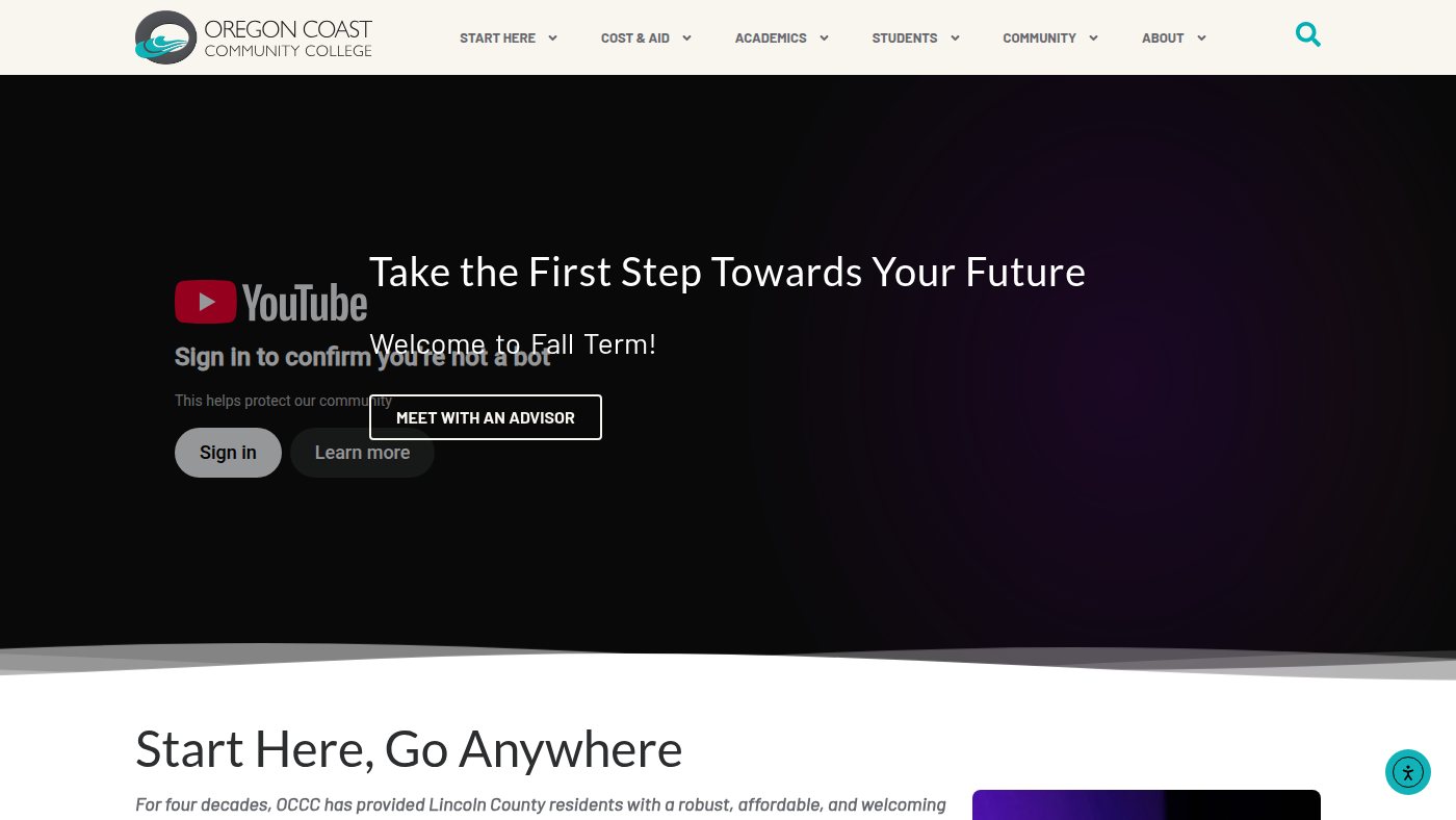 The home page of oregoncoast.edu