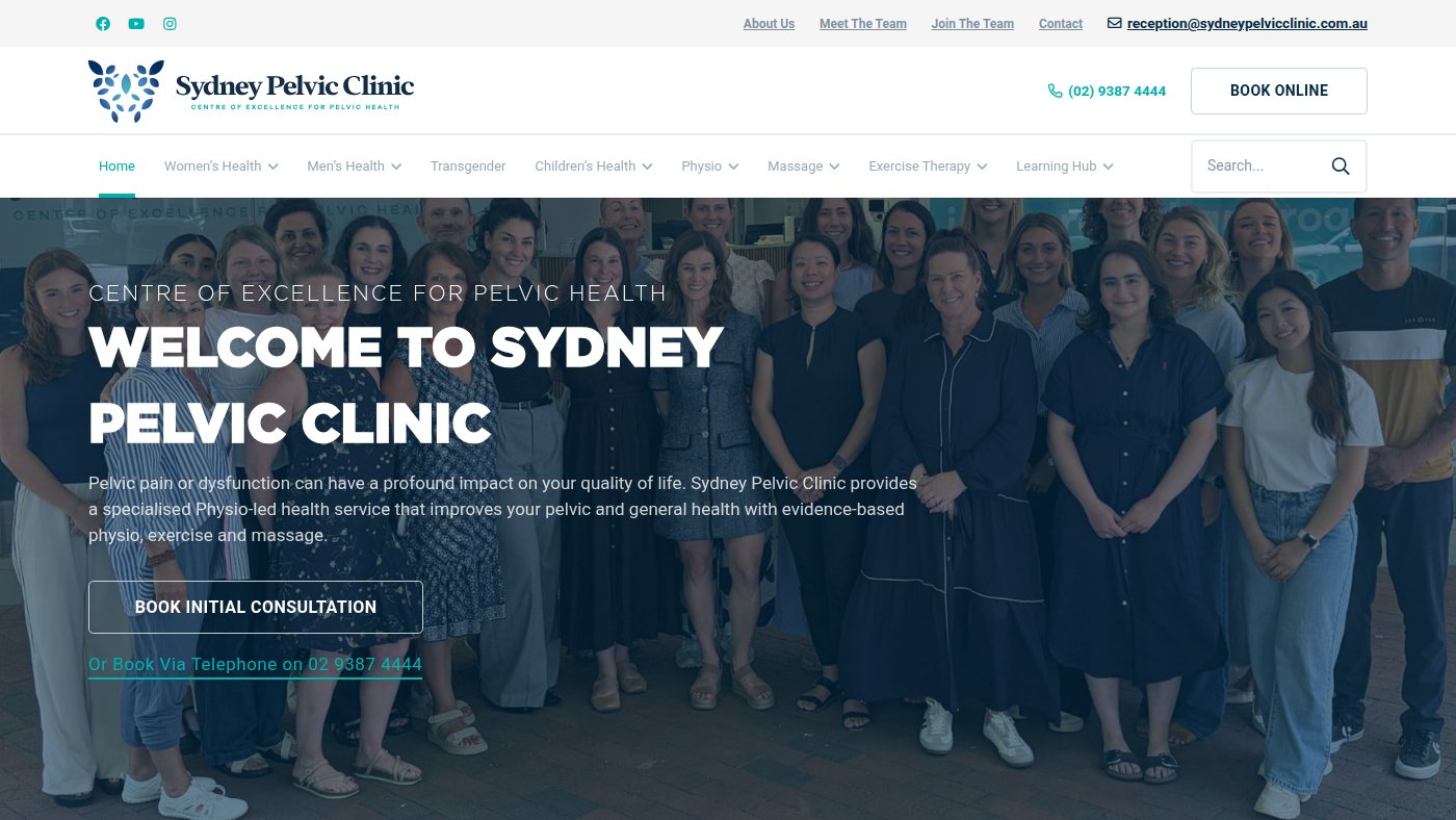 The home page of sydneypelvicclinic.com.au