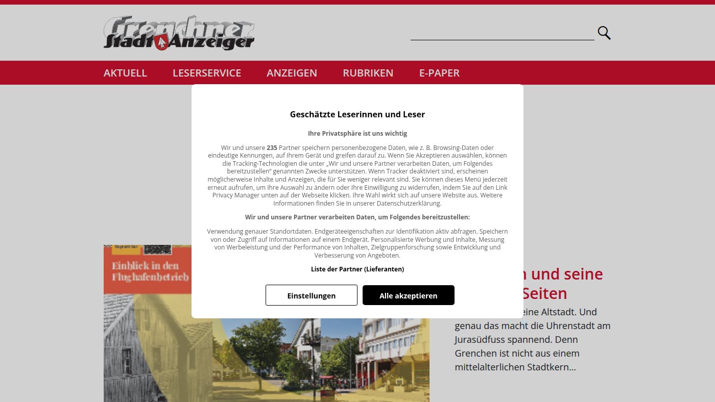 The home page of grenchnerstadtanzeiger.ch