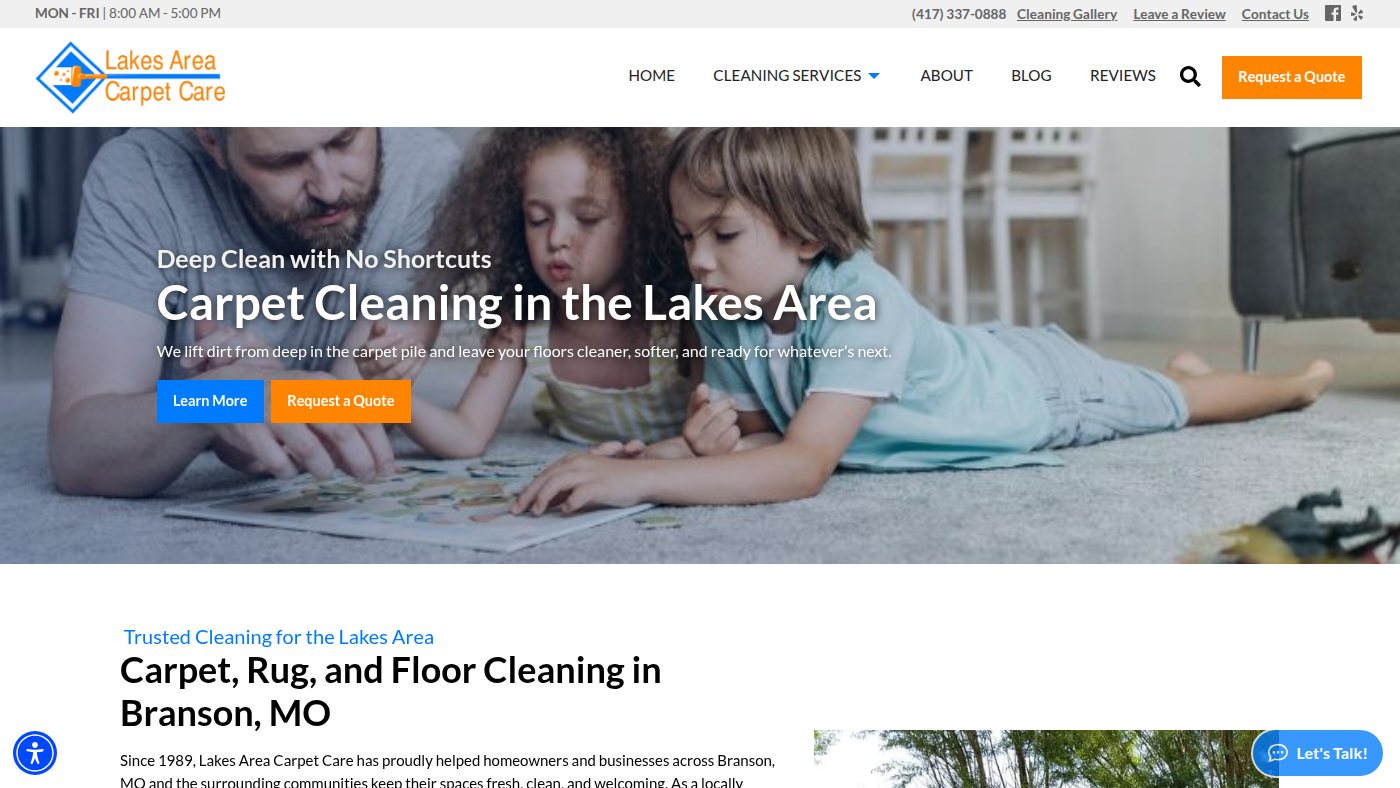 The home page of lakesareacarpetcare.com