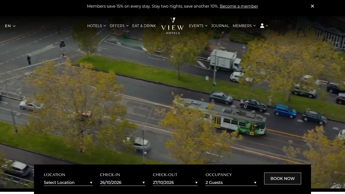The home page of viewhotels.com.au